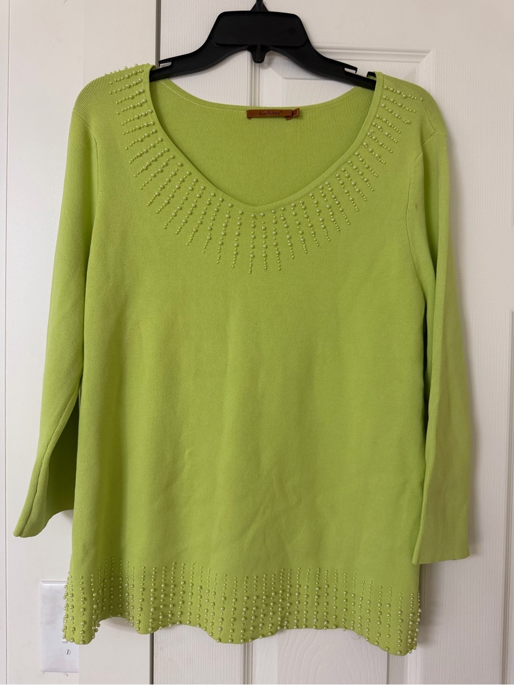Belldini Lime Green V-Neck Sweater with Bead Accents